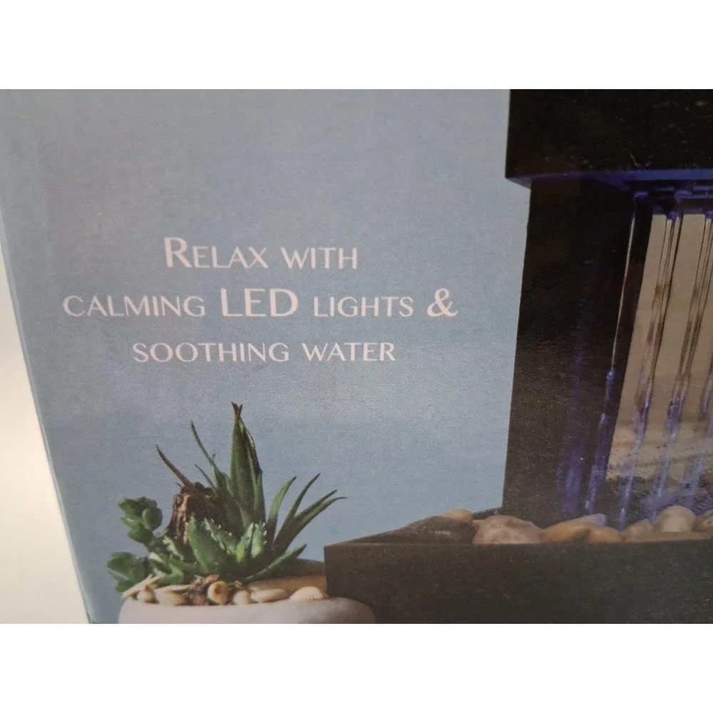 Relaxing Modern Zen Fountain with Blue LED Lights‎ w/ Natural River Rocks
